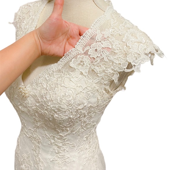 Romantic Elegant Wedding Dress French Lace  Open Back off-white Sz S - Picture 4 of 10